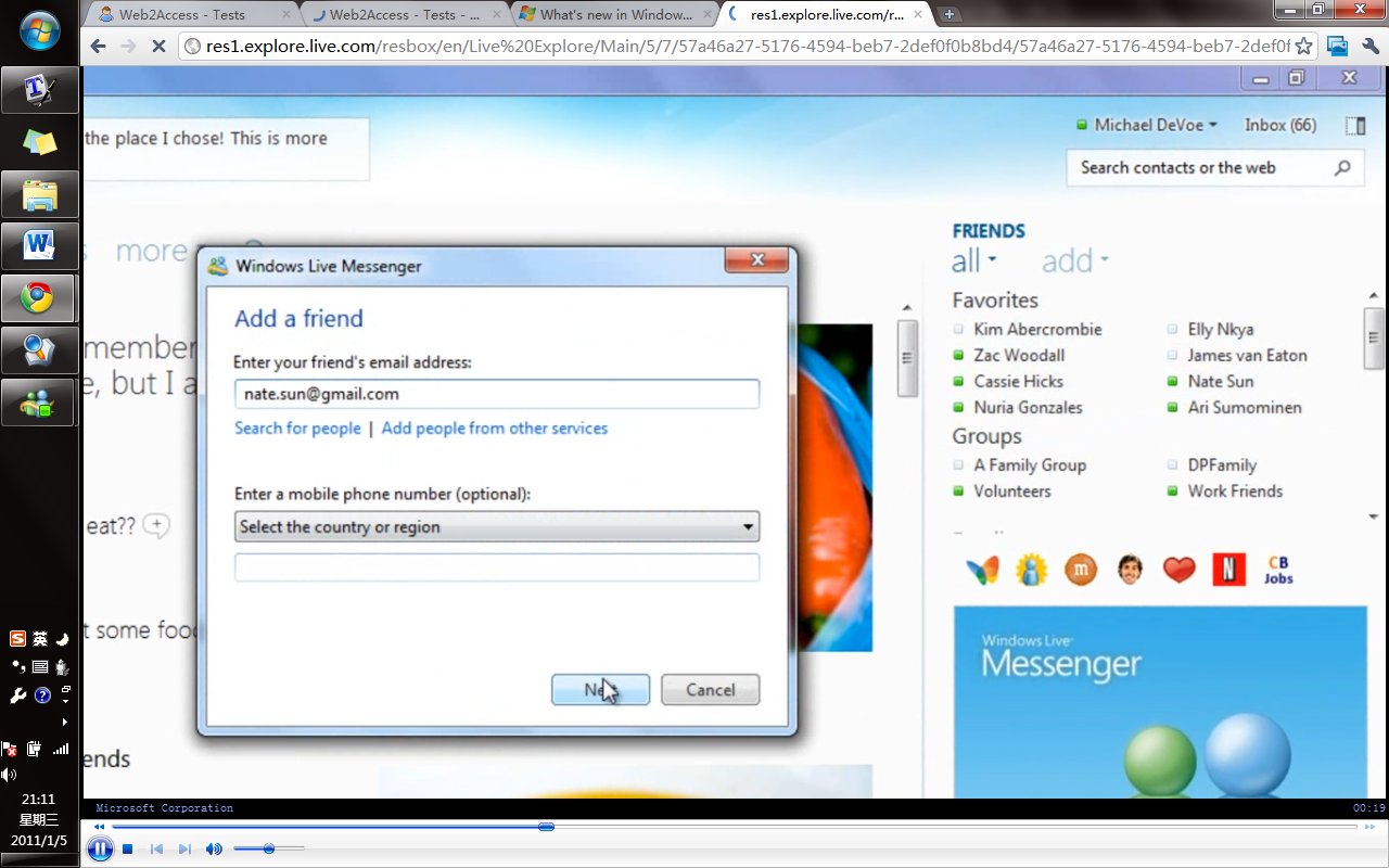 Startup Video with no text alternatives of Windows Live Messenger 2011