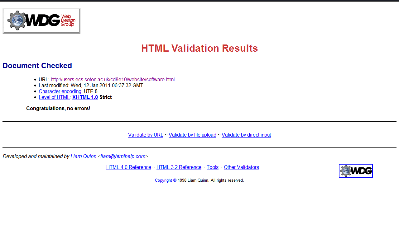 The result of HTML validation of this web site 