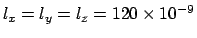 $ l_x = l_y = l_z = 120 \times 10^{-9}$